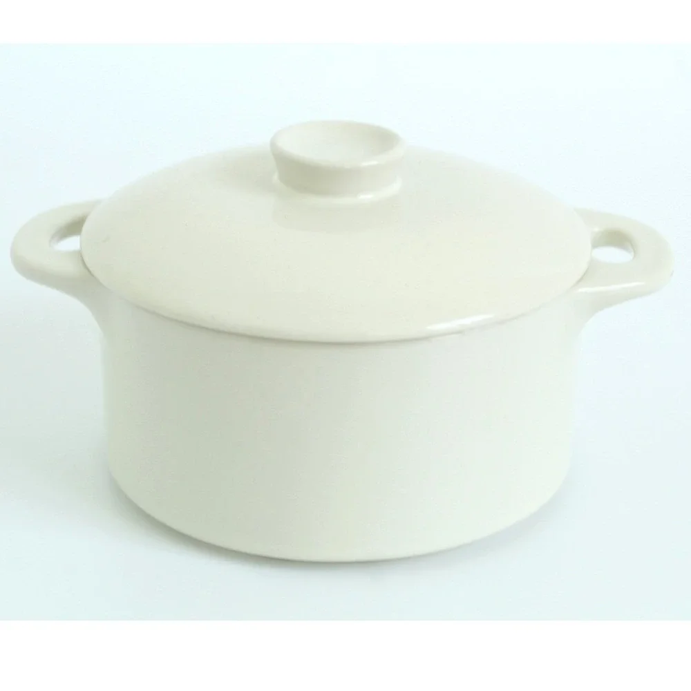 Brocc Your‎ Body Ceramic Mini Cocotte with Lid Cream Stoneware 4.5 inch